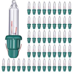 lot 4467 image: Mudder 50 Pcs Replacement Mini Light Bulbs Christmas Tree 2.5 V Incandescent Glass String Light Bulbs with Base Indoor Outdoor Xmas Decoration, 0.17 Ampere, 0.425 Watt (Clear,Green)