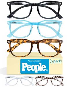 lot 4476 image: CCVOO 0.75 Reading Glasses for Women 5-Pack �� Blue Light Filtering, Spring Hinges, Lightweight Readers