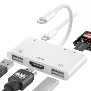 lot 4484 image: Lightning to HDMI Adapter for iPhone, 6 in 1 TF & SD Card Reader with Charging Port, HDMI Adapter to TV MonitorProjectorUSB DriveMIDI KeyboardMouse Suitable for Meeting Speech and Teaching