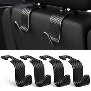 lot 4485 image: Amooca Car Seat Headrest Hook 4 Pack Hanger Universal Vehicle Car Storage Organizer for Handbag Purse Coat S Type Checkered Black