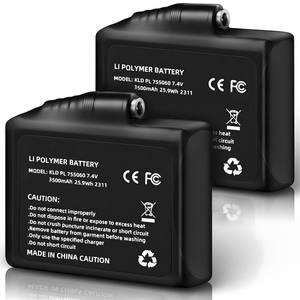 lot 4502 image: 7.4V 3500mAh Lithium Polymer Batteries - 2pcs Rechargeable Li-Polymer Electric Batteries for Heated Gloves Socks Hats Jacks. Support Female DC Jack, Temperature, Short Circuit & Overcharge Protection