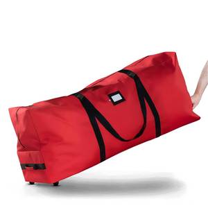 lot 5228 image: ZOBER 600D Oxford Fabric Rolling Christmas Tree Storage Bag - Fits 7.5 Ft Artificial Trees - Waterproof Christmas Tree Bag For Storage Box For Xmas, Durable Handles and Wheels - Card Slot - Red