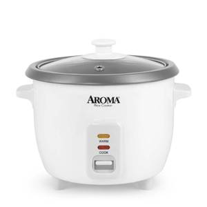 lot 5234 image: AROMA� Rice Cooker, 3-Cup (Uncooked)  6-Cup (Cooked), Small Rice Cooker, Oatmeal Cooker, Soup Maker, Auto Keep Warm, 1.5 Qt, White, ARC-363NG leg broken