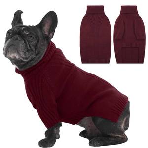 lot 6119 image: IECOii Dog Sweaters for Medium Dogs Girl Boy,Christmas Knit Doggy Sweatshirt with Sleeve,Turtleneck Thick Warm Dog Sweaters for Winter,Pullover Knitwear for French Bulldog,Boston Terrier (Burgundy,L)