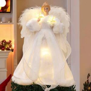 lot 6120 image: Christmas Angel Tree Topper, Tree Topper Angel with Lights, 8 Modes Christmas Tree Ornament with Timer, Battery Operated Lighted Treetop Ornaments Indoor Christmas Decorations