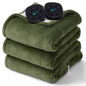 lot 6123 image: Bedsure Electric Blanket Queen Size - Dual Control Heated Blanket Queen, Fast Heating with 10 Time Settings & 10 Heat Settings, Warm Gift for Grandma (84x90 inches, Olive Green)
