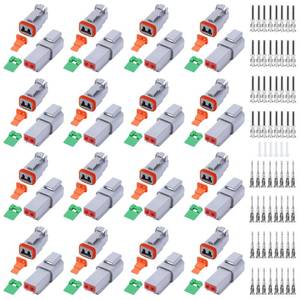lot 6132 image: 134 PCS Deutsch DT Grey 2 Pin Connectors 16 Set, Waterproof Electrical Wire Connector with Stamped Contacts and Seal Plug for Truck, Off-Road Vehicles, Construction, Agriculture, Motorcycle Wiring
