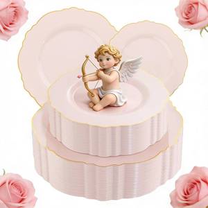 lot 6133 image: WDF 100pcs Pink Plastic Plates - High-end Baroque Design - Pink and Gold Plates for Upscale Party & Valentines Day - Including 50 Disposable Plate 10.25inch, 50Salad Plate 7.5inch