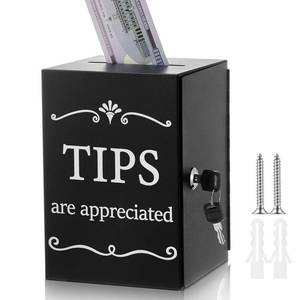 lot 6154 image: Vesici Metal Tips Jar with Lock, Donation Tip Bucket 6 x 6 x 8.6 Inch Collection Money Storage Container Suggestion Box Raffle Cash Box for Bartender Bars Restaurants Musicians Driver Coin