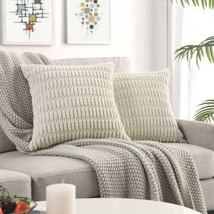 lot 6165 image: Volcanics Pack of 2 Cream Decorative Throw Pillow Covers 20x20 Inch, Soft Corduroy Striped Square Cushion Cases, Modern Farmhouse Boho Home Decor for Spring Couch Bed Sofa Living Room