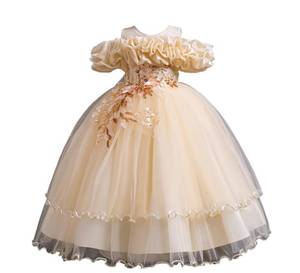 lot 6170 image: SYUKEKEYA Flower Girls Long Dress Kids Lace Princess Puff Dress Wedding Birthday Party Dress 3390 size 160