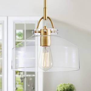 lot 6172 image: WUZUPS Chandelier Rustic Farmhouse Industrial Round Ceiling Pendant LED Light Fixture with Clear Glass Shades for Dining Room Kitchen Island Foyer Entryway, H 9.4 x W 10.6, E26 Base, Gold