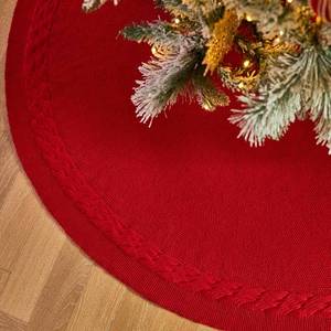 lot 6180 image: 36 Inch Red Knitted Christmas Tree Skirt Small Thick Cable Knit Round Cream Tree Skirt for 4-6FT Tree Rustic Neutral Farmhouse Neutral Christmas Tree Decorations Tree Base Cover