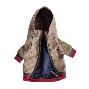 lot 6181 image: HQREA Dog Hoodie Luxury Winter Small Dog Jacket Clothes Classic Designer French Bulldog Teddy Pug Puppy Clothes(Medium) size M