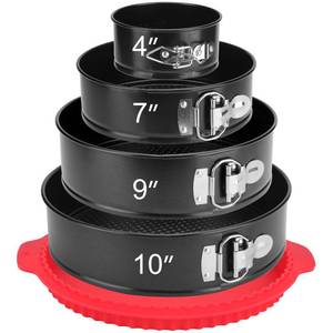 lot 6185 image: isheTao Springform Pan Set of 4, 47910inch Cake Pans with Leakproof Silicone Protector, Non-Stick Leak-Proof with Removable Bottom, Cheesecake Pan for Baking, Black
