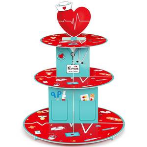 lot 6220 image: Nuenen 3 Tier Cupcake Stand Nurse Themed Graduation Party Decoration Medical Rn Cupcake Stand Party Supplies Holder Decoration for Doctors Nurses Day