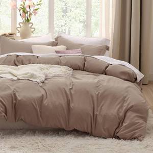 lot 6227 image: Bedsure Khaki Duvet Cover Queen Size - 3 Pieces Prewashed Cotton-Like Extra Soft Bedding Set, Includes 1 Duvet Cover 90x90 Inches with Zipper Closure & 2 Pillow Shams, Comforter Not Included