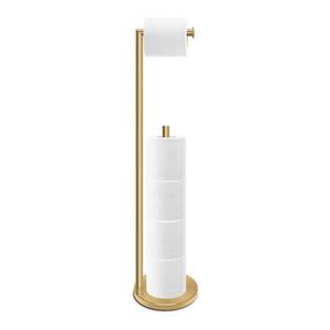 lot 6228 image: RRM Toilet Paper Holder Stand, Bathroom Free Standing Toilet Paper Holder with Reserve Storage 3-4 Toilet Paper Rolls, Double Rod 26.4-inch Stainless Steel Toilet Paper Storage (Golden)