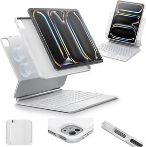 lot 6236 image: ESR iPad Pro 13 Inch Case with Keyboard (M5M4, 20252024), iPad Pro 13 Keyboard Case with Easy-Set Magnetic Stand, PortraitRaised Modes for iPad Pro 13, Removable, Rebound 360 Series,White