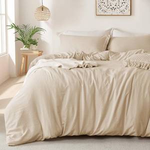 lot 6242 image: MILDLY Super Soft Duvet Cover 2pcs - 100% Washed Microfiber Light Khaki Comforter Cover Set with Zipper Closure & Corner Ties (No Comforter)