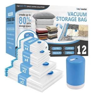 lot 6255 image: Cozy Essential 12 Pack Travel Vacuum Storage Bags with Rechargeable Wireless Electric Pump for Luggage, Suitcase, Carry-on Size Vacuum Seal Compression Space Saver Bags for Clothes and Clothing Travel