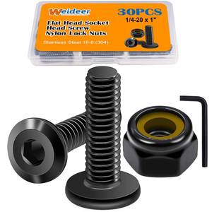 lot 6257 image: weideer 30pcs 14-20 x 1 Nuts and Bolts Kit, Stainless Steel 18-8 (304) Flat Head Hex Socket Cap Furniture Bolts,Nylon Insert Hex Lock Nuts with Hex Spanner K-180