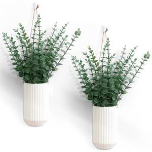lot 6266 image: Ninehaoou 2 Pcs 5.9 Inch White Ceramic Wall Planter Modern Home Hanging Vase for Living Room Bedroom Bathroom Minimalist Indoor Ceramic Hanging Flower Vase for Dried Flowers Faux Greenery Plants
