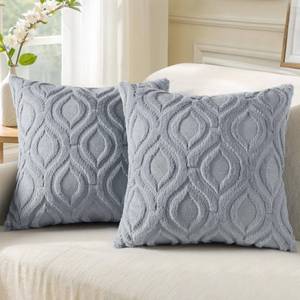 lot 6269 image: decorUhome Spring Euro Sham Throw Pillow Covers 24x24 Inch Set of 2, Soft Plush Faux Wool Blue Grey Solid Couch Pillow Covers, Accent Farmhouse Neutral Square Pillow Cases for Sofa Bed Living Room