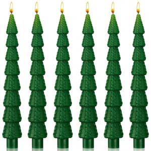 lot 6270 image: MTLEE Christmas Tree Shaped Taper Candles 10 Inch Unscented Christmas Tree Candles Decorative Aesthetic Xmas Relaxation Gifts for Centerpiece Decorations(Elegant,Green,6 Pcs)