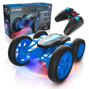lot 6272 image: Force1 Tornado Blue LED Remote Control Car for Kids- Double Sided Driving Fast RC Cars 360 Flips, Outdoor 4WD Off Road Stunt RC Car, All Terrain Tires, RC Crawler Rechargeable Battery, 2.4GHz Remote