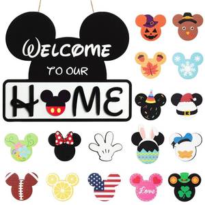 lot 6273 image: FUEMEILY Cute Mouse Interchangeable Seasonal Welcome Door Sign for Front Door Decor, Interchangeable Welcome to Our Home Sign for Farmhouse Wall Porch Decor, Housewarming Gift