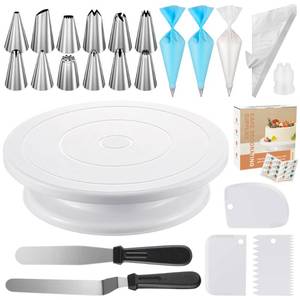 lot 6279 image: Kootek 71PCs Cake Decorating Kit, Baking Supplies Tools - Includes Cake Stand Turntable, 12 Icing Piping Tips Set, 2 Frosting Spatulas, 3 Scrapers, 502 Piping Bags, Coupler, Video Tutorial, Booklet