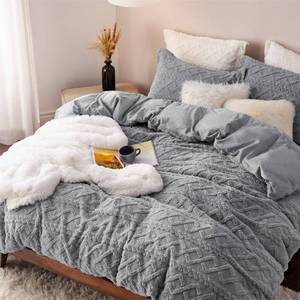lot 6282 image: Bedsure Fluffy Flannel Duvet Cover Set - Faux Fur Comforter Cover King Size, Gray Warm Plush Bedding for Winter, 3-Piece Set with Zipper Closure (104x90) and 2 Pillow Shams