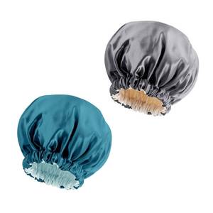 lot 6284 image: Satin Bonnet Silk Bonnet Hair Bonnet for Sleeping-Slouchy Beanie Hat Satin Sleep Cap for Womens Natural & Curly Hair(Blue Zircon&Dark Grey)