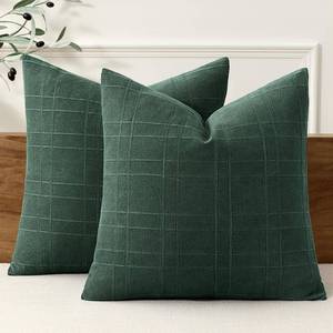 lot 6259 image: MIULEE Decorative Linen Check Throw Pillow Covers Neutral Farmhouse Vintage Spring Pillow Covers 20x20 Set of 2 Boho Modern Home Decor for Sofa Couch Bedroom Cushion Dark Green