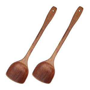 lot 6260 image: Wooden Spatula, 2Pcs Long Handle Flat Non-Stick Kitchen Cookware for Mixing and Cooking, 15.35��