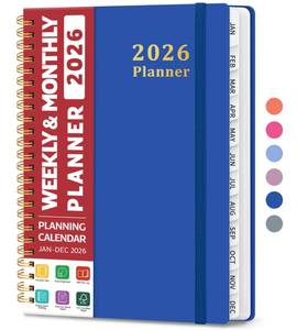 lot 6271 image: 2026 Planner, Weekly and Monthly Calendar Planner, January 2026 - December 2026, Hardcover 2026 Calendar Book with Tabs For Women & Men, Inner Pocket, Spiral Bound, Perfect for Office Home School Supplies - A5 (6.3 x 8.5), Royal Blue