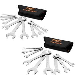 lot 6278 image: HORUSDY Thin Open End Wrench Set  Bike Wrench Set with Rolling Pouch  19-Piece SAE & Metric  CR-V Steel  14 to 1-116 & 5.5mm to 27mm for Mechanics
