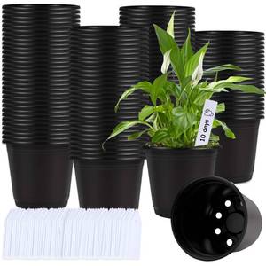 lot 6289 image: Augshy 110 Pcs 0.5 Gallon Black Plastic Plant Nursery Pots 6 Inches Seed Starting Pots Containers with 110 Labels