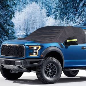 lot 6318 image: Big Hippo Windshield Snow Cover, Extra Large 600D Windscreen Cover for Ice and Snow, Waterproof Thicken Windshield Cover Protector for Pickup Truck, Mirror Covers with Reflective Warning Bar, Black