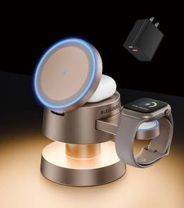 lot 6325 image: BLESSOURCE 4-in-1 Magnetic Wireless Charging Station for iPhone 16151413 Pro Max, with Night Lamp and 20W Adapter Wireless Charging Station Fast Charging for Apple Watch, AirPods & Multiple Devices