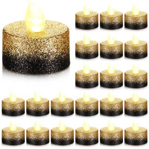 lot 6336 image: Retisee 48 Pcs Flameless LED Tea Lights Gold Black Glitter Electric Fake Candles for Centerpieces Battery Operated Anniversary Decorations Romantic Winter Decor for Wedding Festival Christmas Birthday