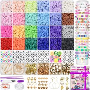lot 6343 image: Gionlion 6000 Clay Beads Bracelet Making Kit, 24 Colors Flat Preppy Beads for Friendship Bracelets, Polymer Clay Bead with Charms for Jewelry Making, Crafts Gifts for Girls Ages 6-12