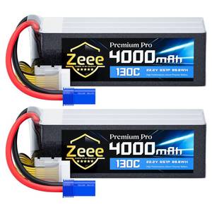 lot 6486 image: Zeee Premium Pro 6S 4000mAh Lipo Battery 22.2V 130C Ultra-Low Internal Resistance Soft Case Lipo Battery with EC5 Connector for RC Drone Helicopter Airplane RC Car Truck Boat Racing Models (2 Packs)