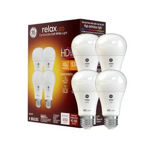 lot 6491 image: GE Relax LED Light Bulbs, 40 Watt, Soft White, A19 (2 Pack)