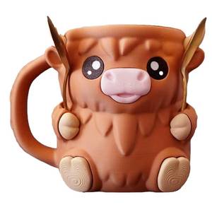 lot 6494 image: New Highland Cow Ice Needle Holder with Spoon and Handle, Ice Cream Needle Cover, Cute Animal Cooler Container Leak proof Ice Bar Comfortable Beer Can Cup, Gift for Friends (New-a)