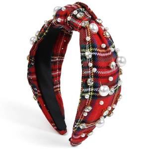 lot 6496 image: Huachi Christmas Headbands for Women Plaid Headband Knotted, Fashion Holiday Women Headbands for Hair Christmas Outfits Hair Accessories