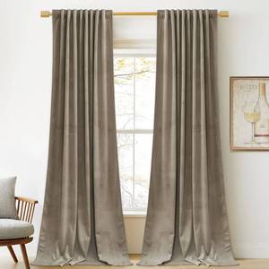 lot 7255 image: StangH 120 inches Long Camel Beige Velvet Curtains - Extra Long Thick Thermal Insulated Room Darkening Window Drapes for Hall, Back Tab Chill Resist Winter Curtain for Door, W52 x L120, 2 Panels