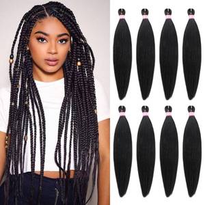 lot 7256 image: Pre-stretched Professional Braiding Hair Easy Braiding Hair 24 Inch 8 Packs Hot Water Setting Soft Synthetic Braiding Hair Extension for Twist Senegalese Crochet Hair (#1B)