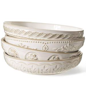 lot 7260 image: Artena Pasta Bowls, 50oz Large Salad Serving Bowls, 9.75 Plates Bowls Set of 4, Big White Ceramic Soup Bowls for Kitchen, Embossment Shallow Dinner Bowl, Microwave Dishwasher Safe, Multiple Patterns